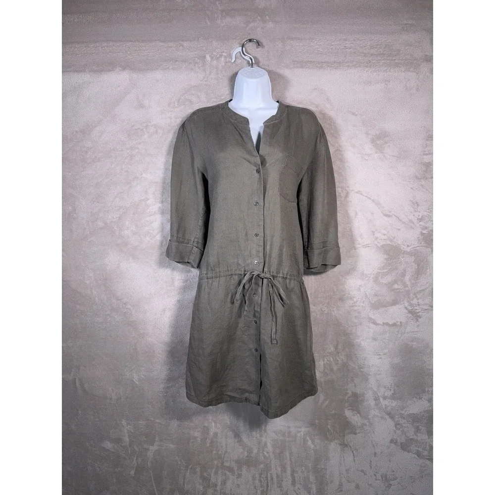 JAMES PERSE Shirt Dress Womens Size‎ 2 Brown Linen Button Front Tie Waist